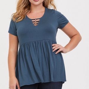 Torrid Super-soft Blue O Ring Babydoll Top